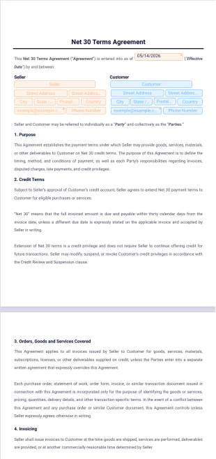 Net 30 Terms Agreement Template - PDF Templates