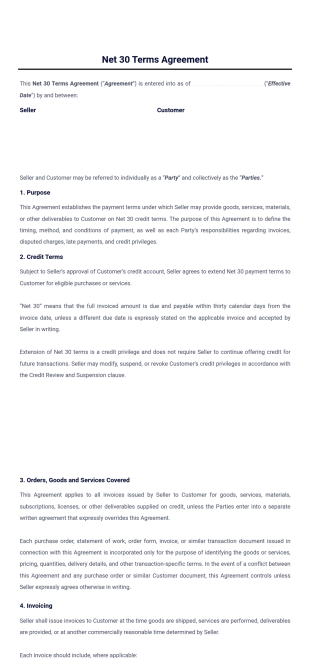 Net 30 Terms Agreement Template - PDF Templates