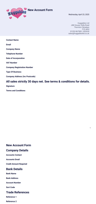New Account Form PDF Template