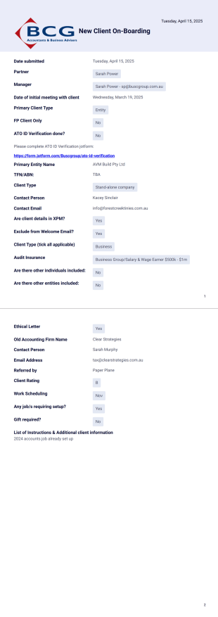 New Client On-Boarding - PDF Templates