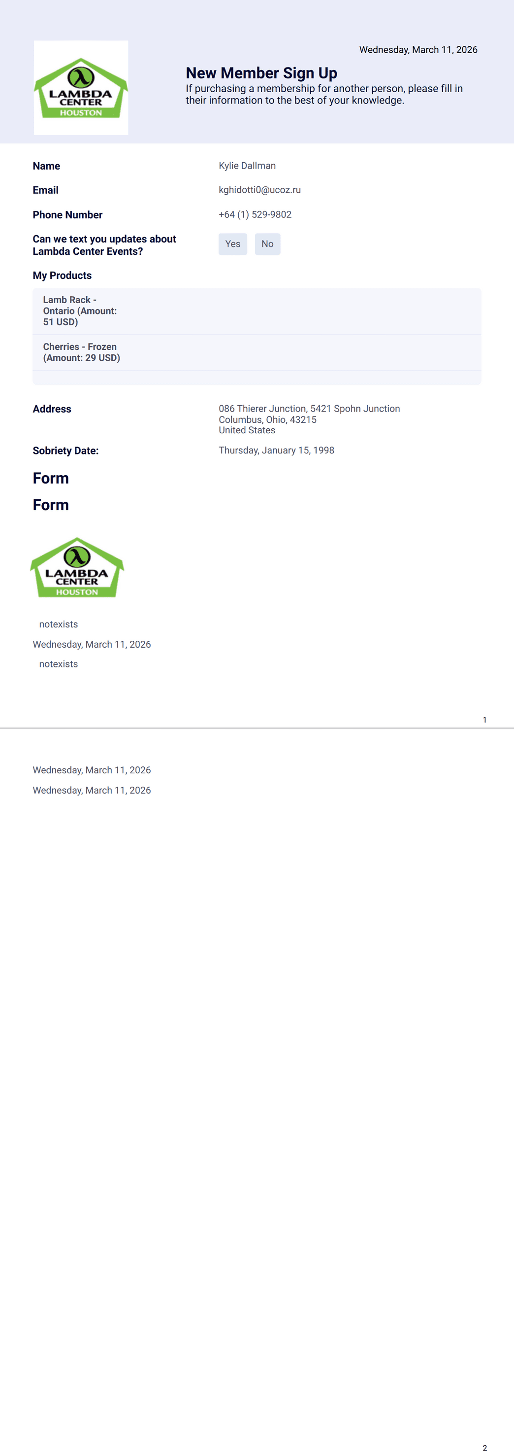 New Member Email Notifications PDF Template | Jotform