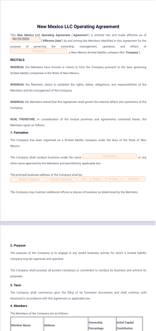 New Mexico LLC Operating Agreement Template - PDF Templates