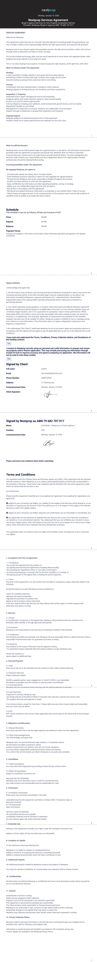 Nextprop services agreement PDF Template