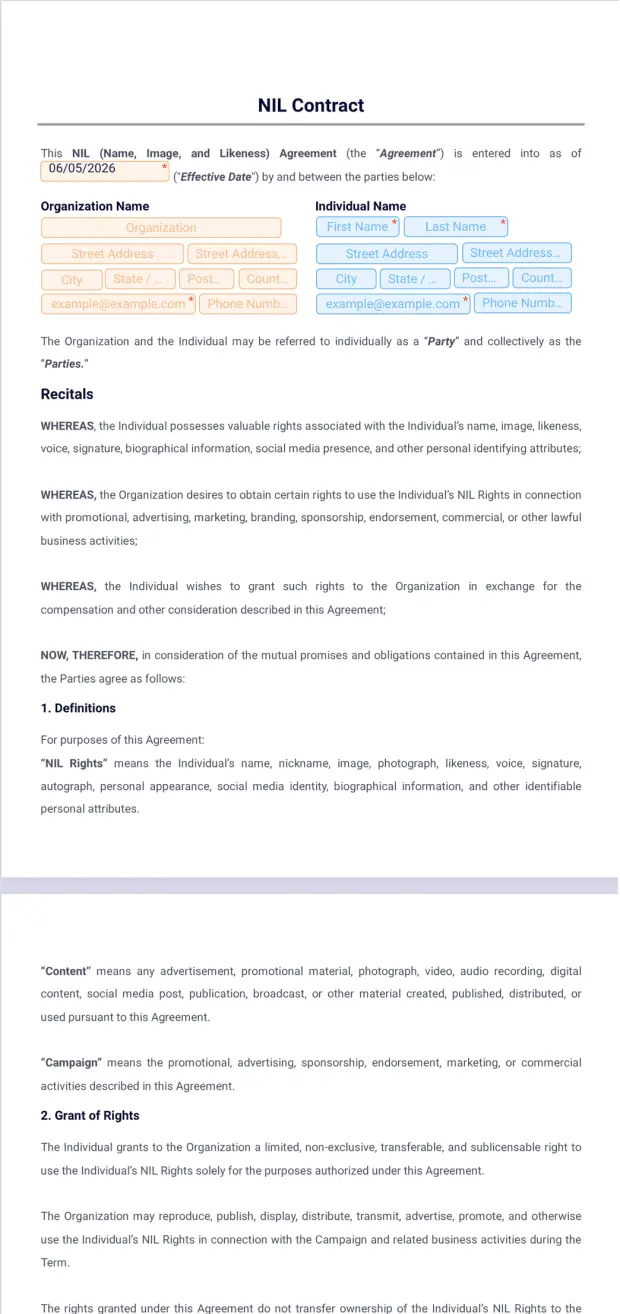 NIL Contract Template