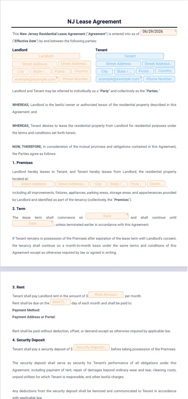 NJ Lease Agreement Template