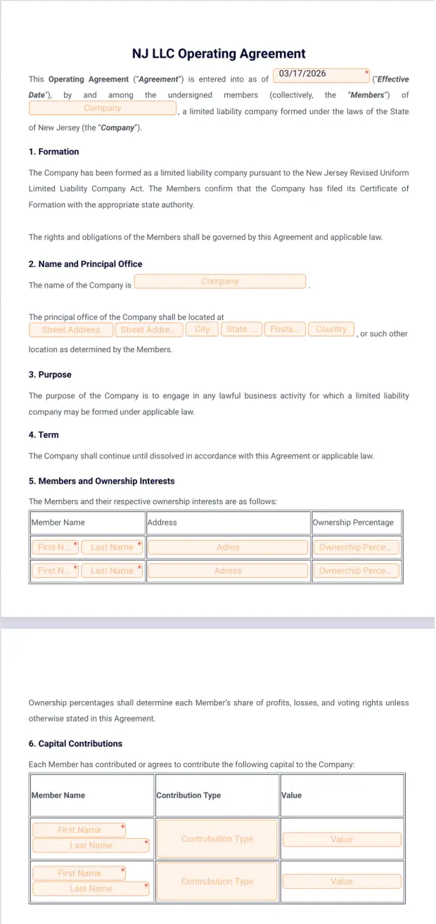NJ LLC Operating Agreement Template PDF Templates Jotform
