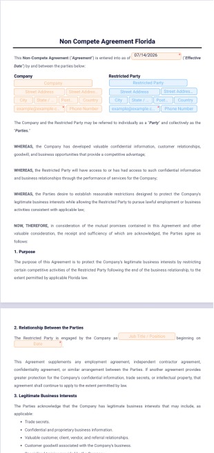 Non Compete Agreement Template Florida - PDF Templates