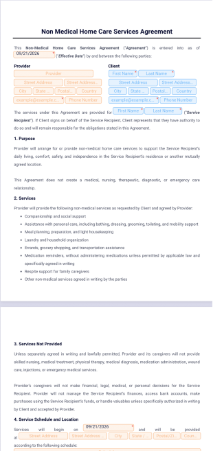 Non Medical Home Care Services Agreement Template - PDF Templates