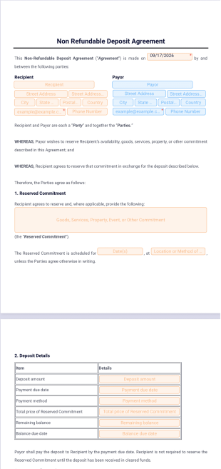 Non Refundable Deposit Agreement Template - PDF Templates