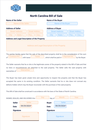 North Carolina Bill of Sale - PDF Templates