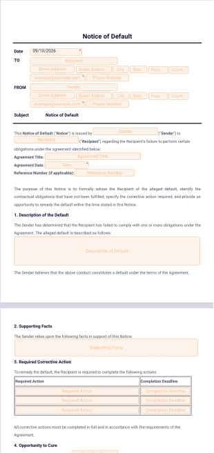 Notice of Default Template - PDF Templates