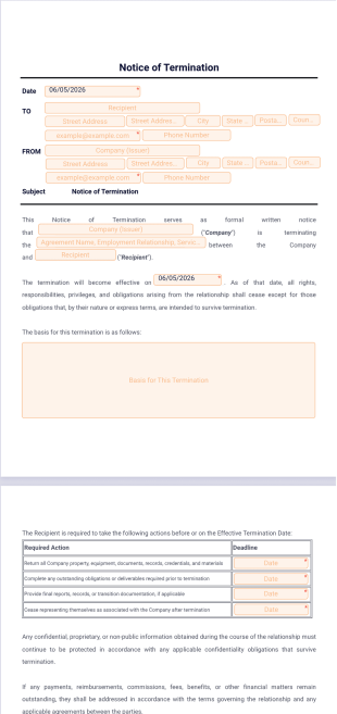 Notice of Termination Template - PDF Templates