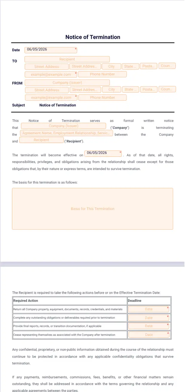 Notice of Termination Template