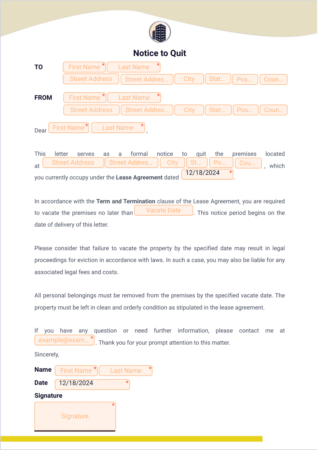 Notice to Quit PDF Template | Jotform