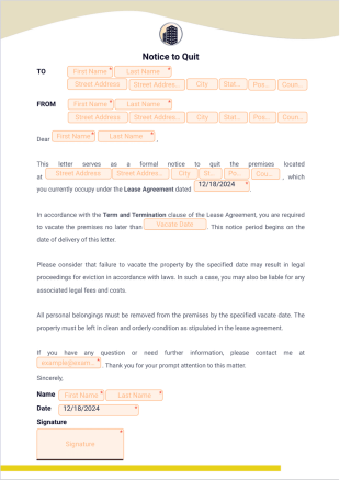 Notice to Quit PDF Template