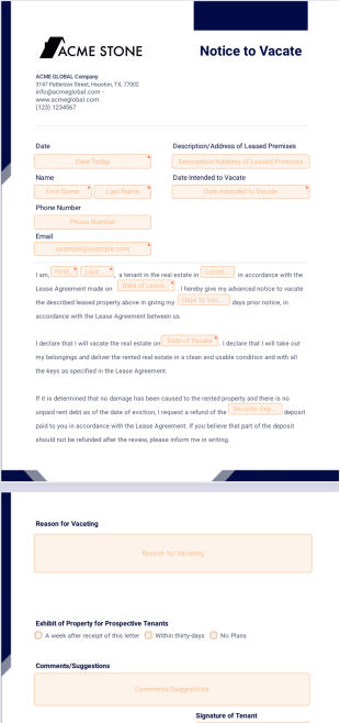 Notice To Vacate Form PDF Template