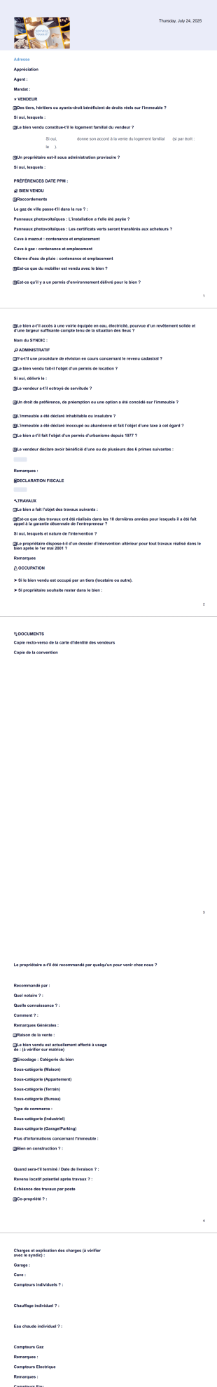 Questionnaire Vente - PDF Templates