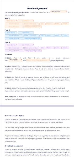 Novation Agreement Template - PDF Templates