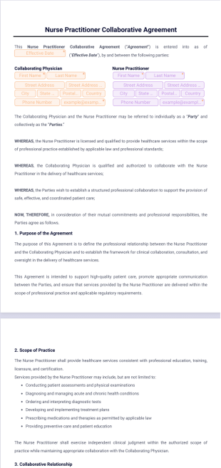 Nurse Practitioner Collaborative Agreement Template - PDF Templates