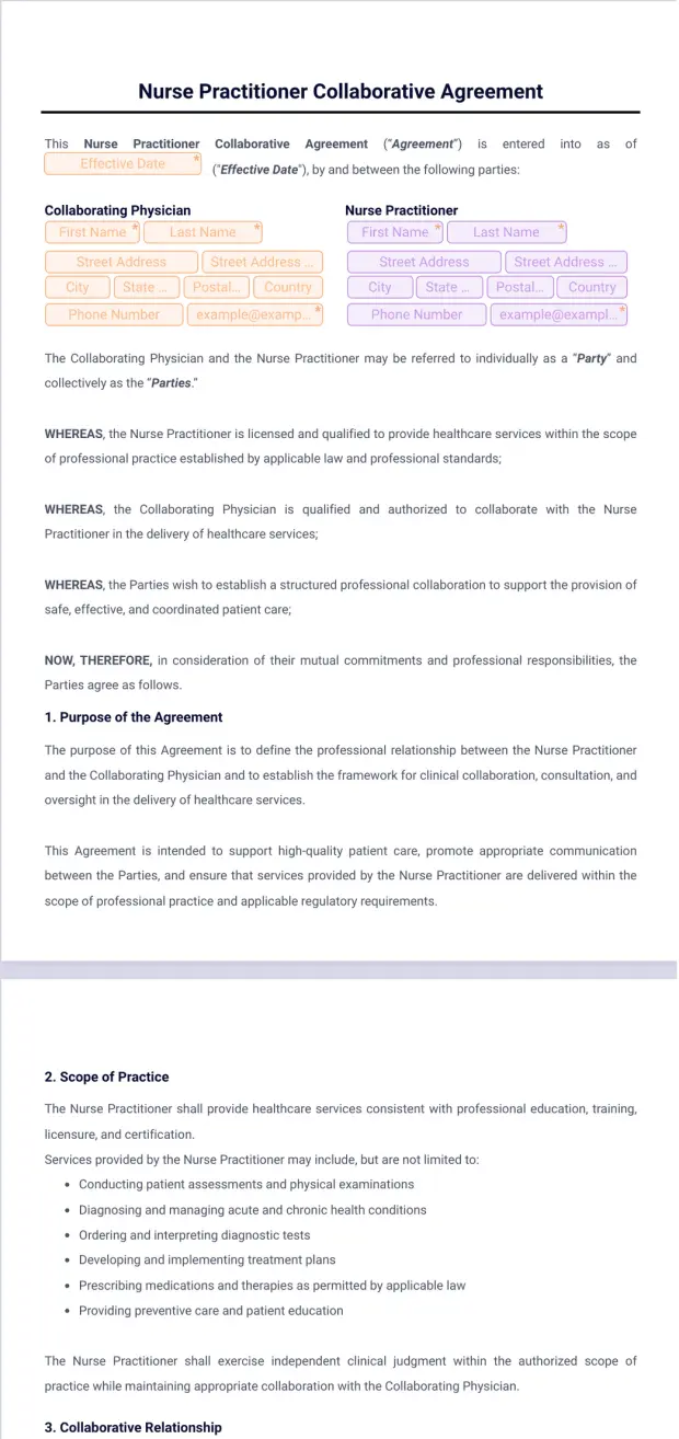 Nurse Practitioner Collaborative Agreement Template