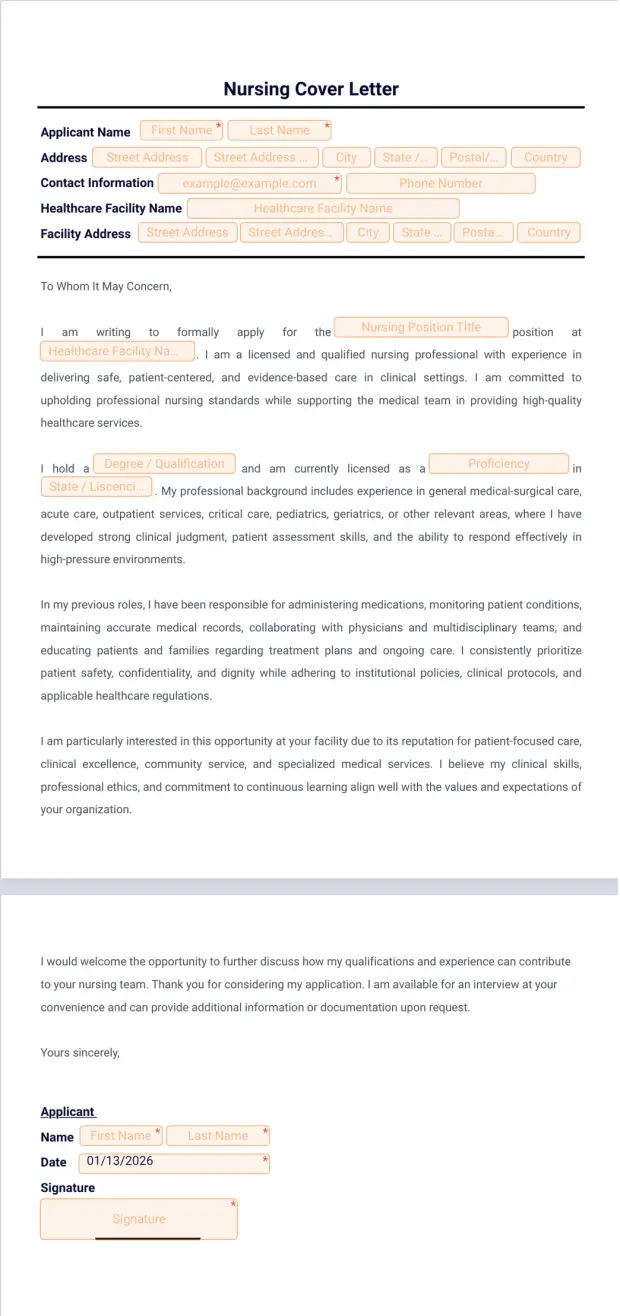 Nursing Cover Letter Template