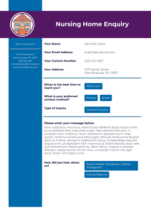 Nursing Home Enquiry Template - PDF Templates