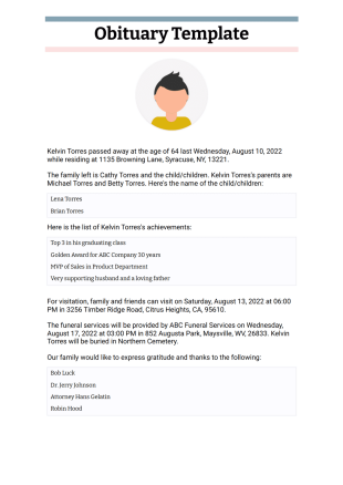 Obituary Template - PDF Templates