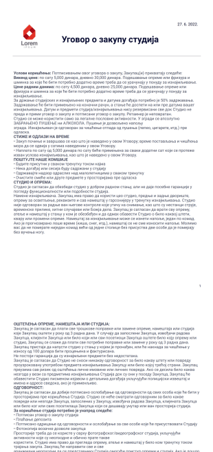 Образац Уговора о Закупу Студија - PDF Templates