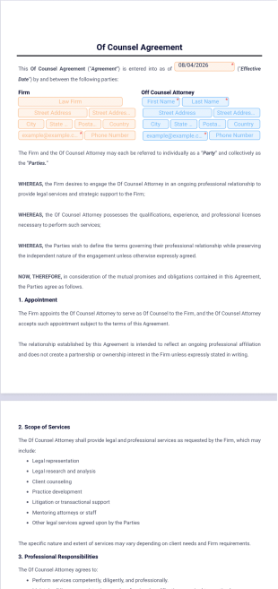 Of Counsel Agreement Template - PDF Templates