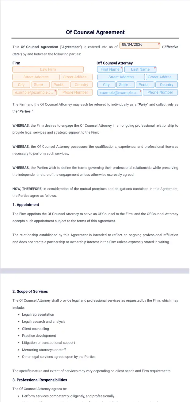 Of Counsel Agreement Template
