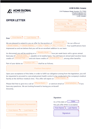 Job Offer Letter PDF Template