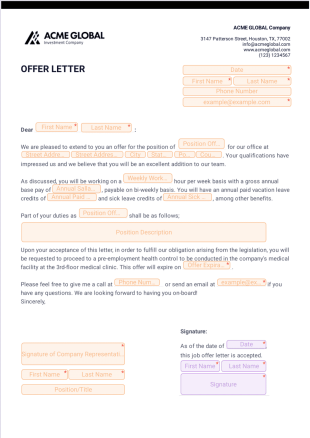 Job Offer Letter PDF Template