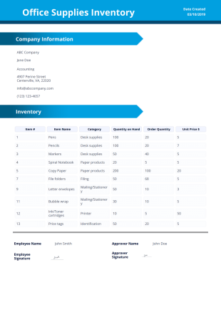 Office Supplies Inventory Template - Sign Templates