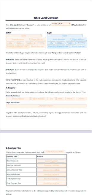 Ohio Land Contract Template - PDF Templates