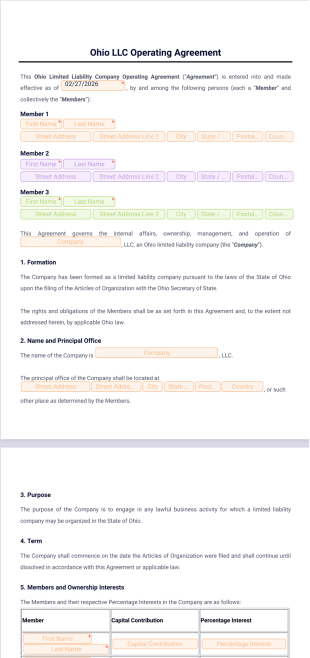 Ohio LLC Operating Agreement Template - PDF Templates