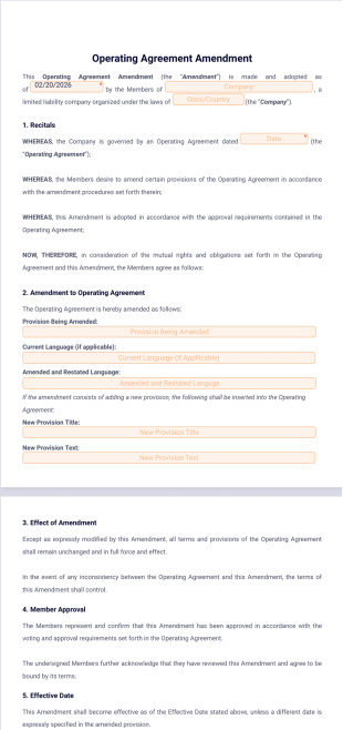 Operating Agreement Amendment Template - PDF Templates