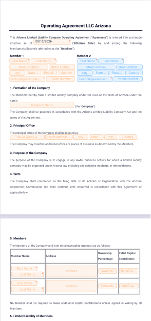 Operating Agreement LLC Arizona Template - PDF Templates