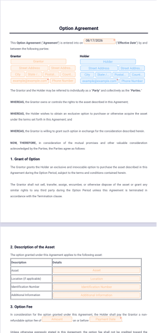 Option Agreement Template - PDF Templates