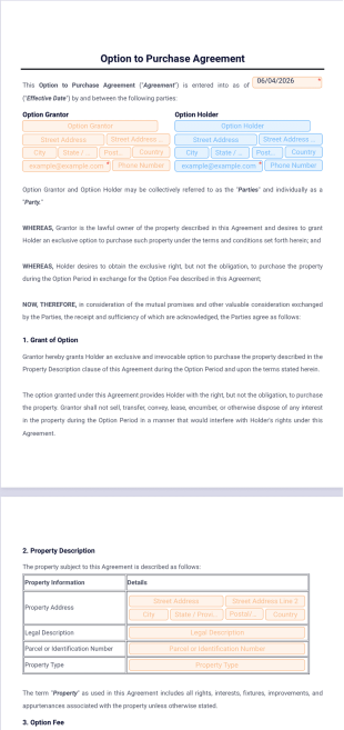 Option to Purchase Agreement Template - PDF Templates