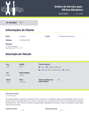Ordem de Serviço para Oficina Mecânica - PDF Templates