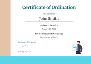 Ordination Certificate PDF Template