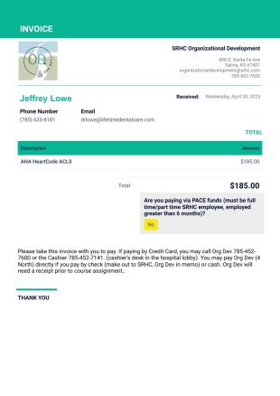 OrgDev Professional Course Invoice PDF Template