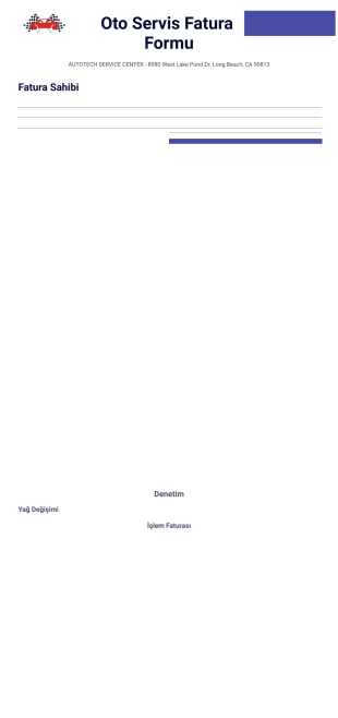 Oto Servis Fatura Örneği - PDF Templates