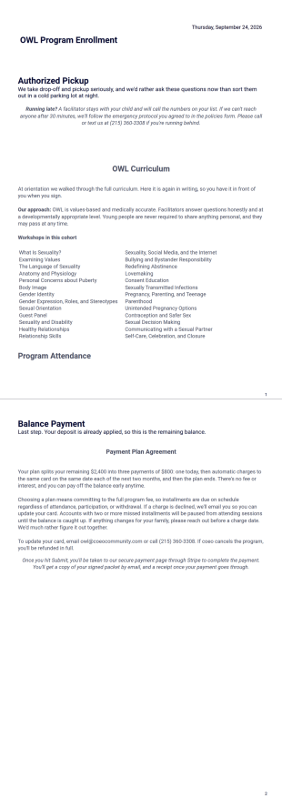 OWL Enrollment PDF Template