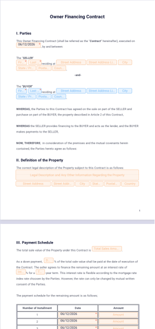 Owner Financing Contract Template - PDF Templates