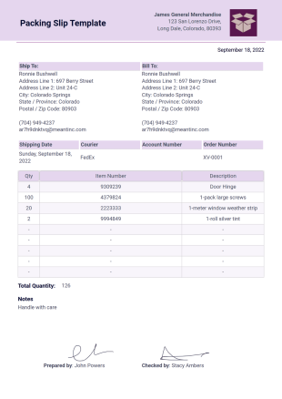Packing Slip Template - PDF Templates