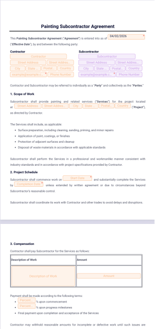Painting Subcontractor Agreement Template - PDF Templates
