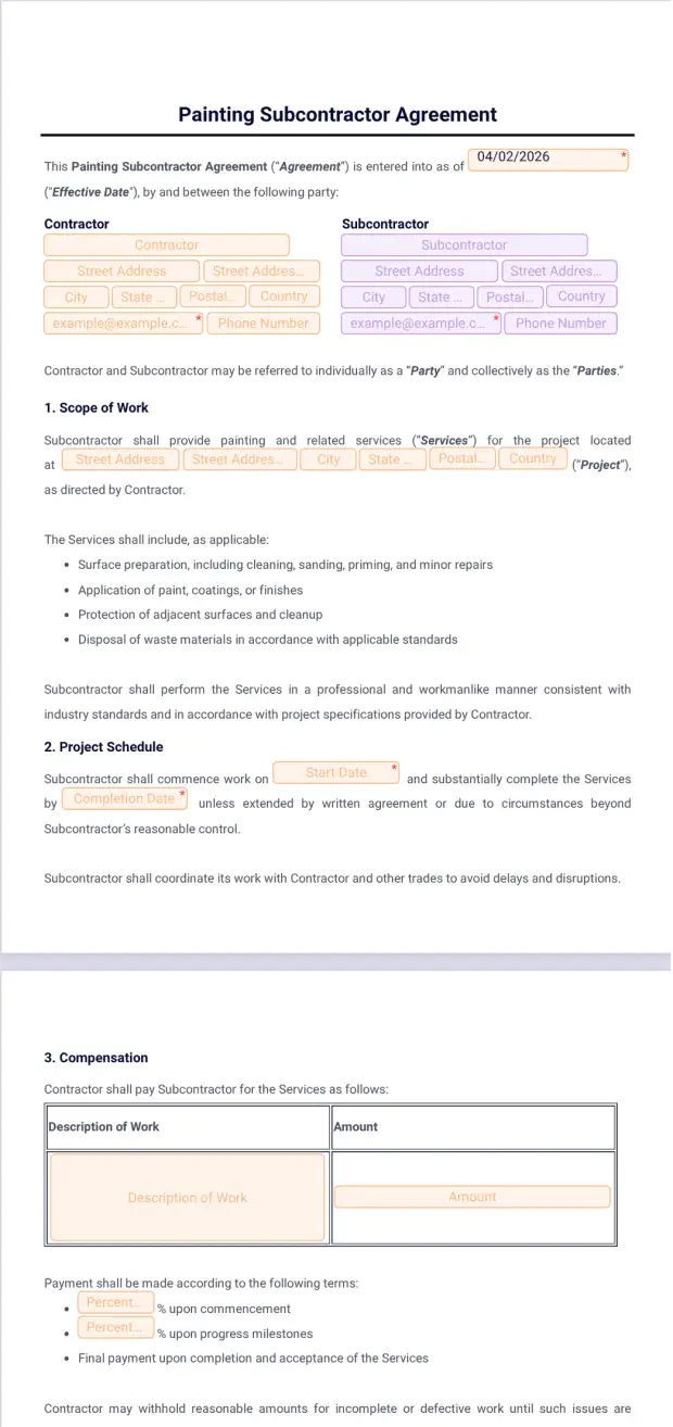 Painting Subcontractor Agreement Template PDF Templates Jotform