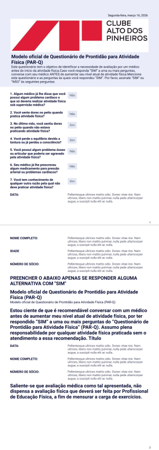 Par-Q Clube Alto Dos Pinheiros Modelo de PDF