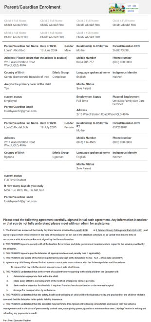 Parent Enrolment Form - PDF Templates